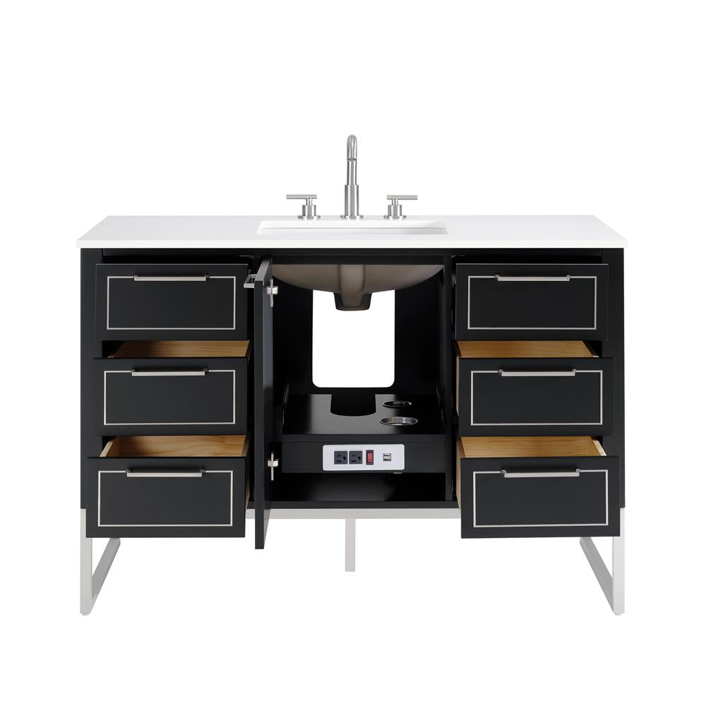 Bemma, Markham 48" Single Vanity, Midnight Black/Brushed Nickel, White Quartz Top#top-options_white-quartz-top