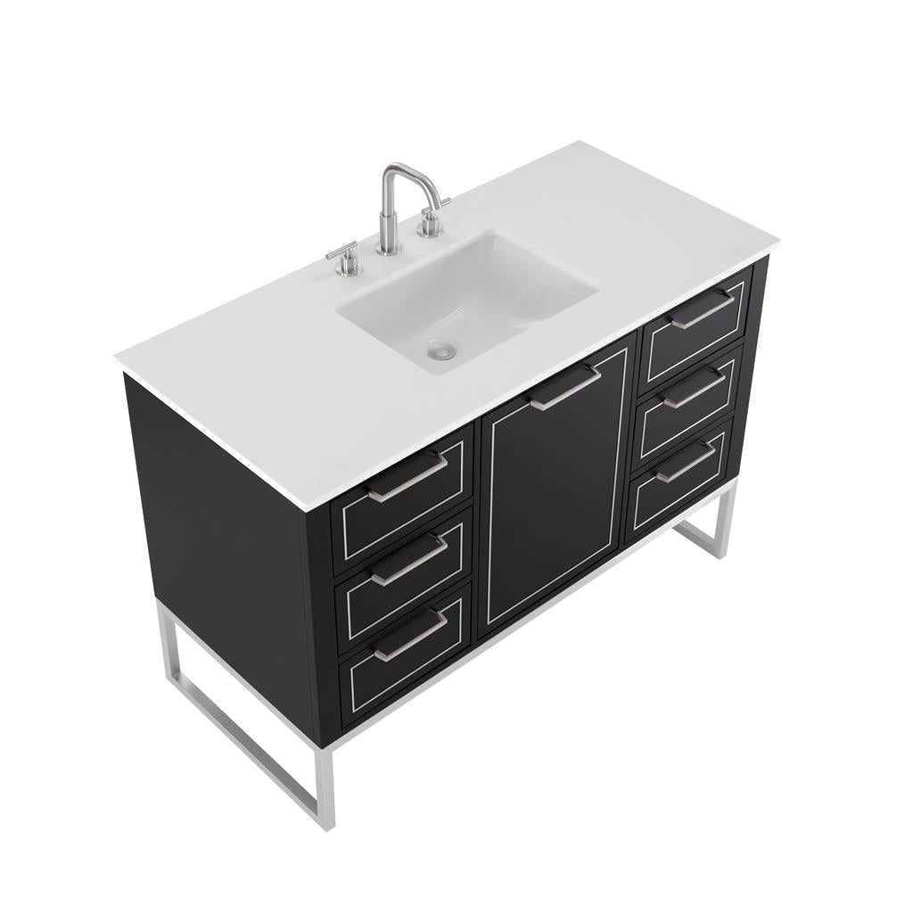 Bemma, Markham 48" Single Vanity, Midnight Black/Brushed Nickel, White Quartz Top#top-options_white-quartz-top