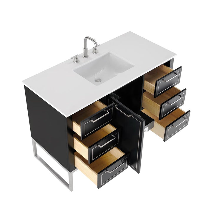 Bemma, Markham 48" Single Vanity, Midnight Black/Brushed Nickel, White Quartz Top#top-options_white-quartz-top