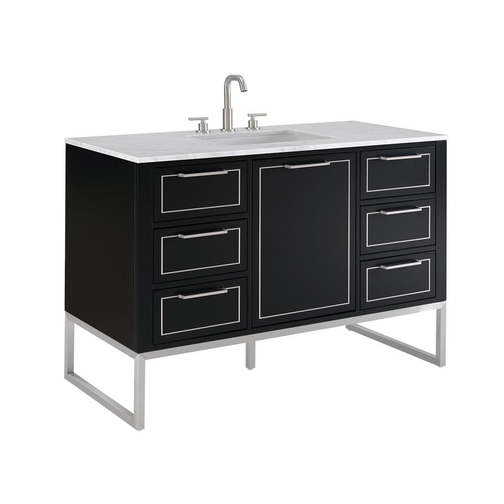 Bemma, Markham 48" Single Vanity, Midnight Black/Brushed Nickel, Carrara Marble Top#top-options_carrara-marble-top