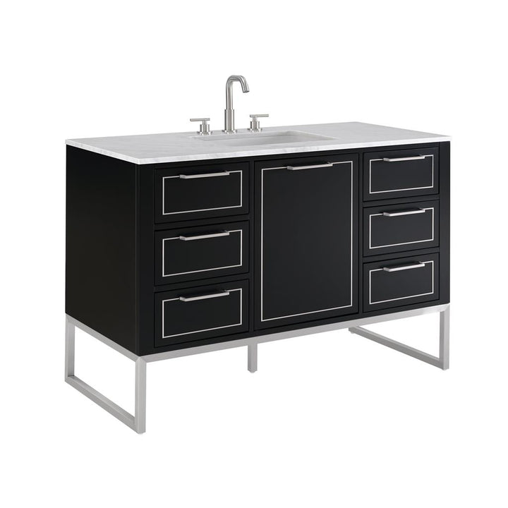 Bemma, Markham 48" Single Vanity, Midnight Black/Brushed Nickel, Carrara Marble Top#top-options_carrara-marble-top