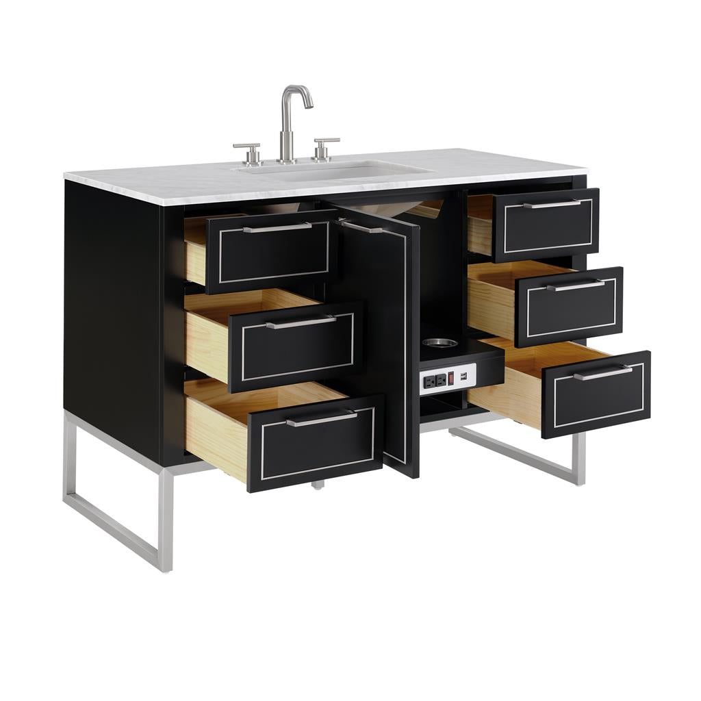 Bemma, Markham 48" Single Vanity, Midnight Black/Brushed Nickel, Carrara Marble Top#top-options_carrara-marble-top