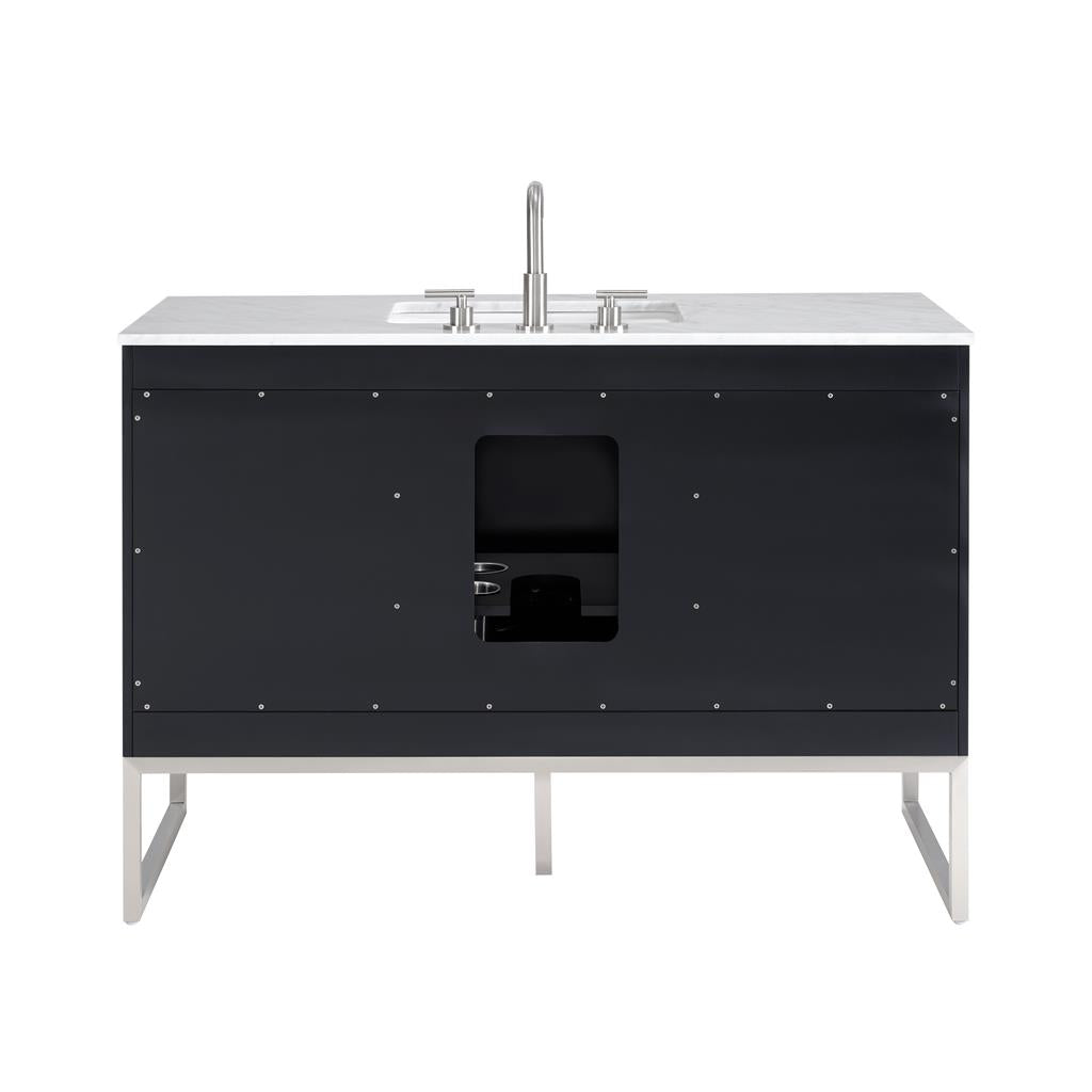 Bemma, Markham 48" Single Vanity, Midnight Black/Brushed Nickel, Carrara Marble Top#top-options_carrara-marble-top