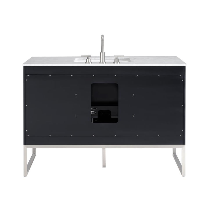 Bemma, Markham 48" Single Vanity, Midnight Black/Brushed Nickel, Carrara Marble Top#top-options_carrara-marble-top