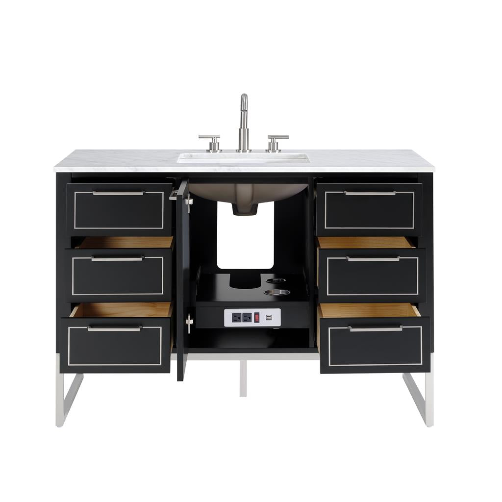 Bemma, Markham 48" Single Vanity, Midnight Black/Brushed Nickel, Carrara Marble Top#top-options_carrara-marble-top