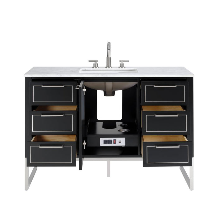 Bemma, Markham 48" Single Vanity, Midnight Black/Brushed Nickel, Carrara Marble Top#top-options_carrara-marble-top