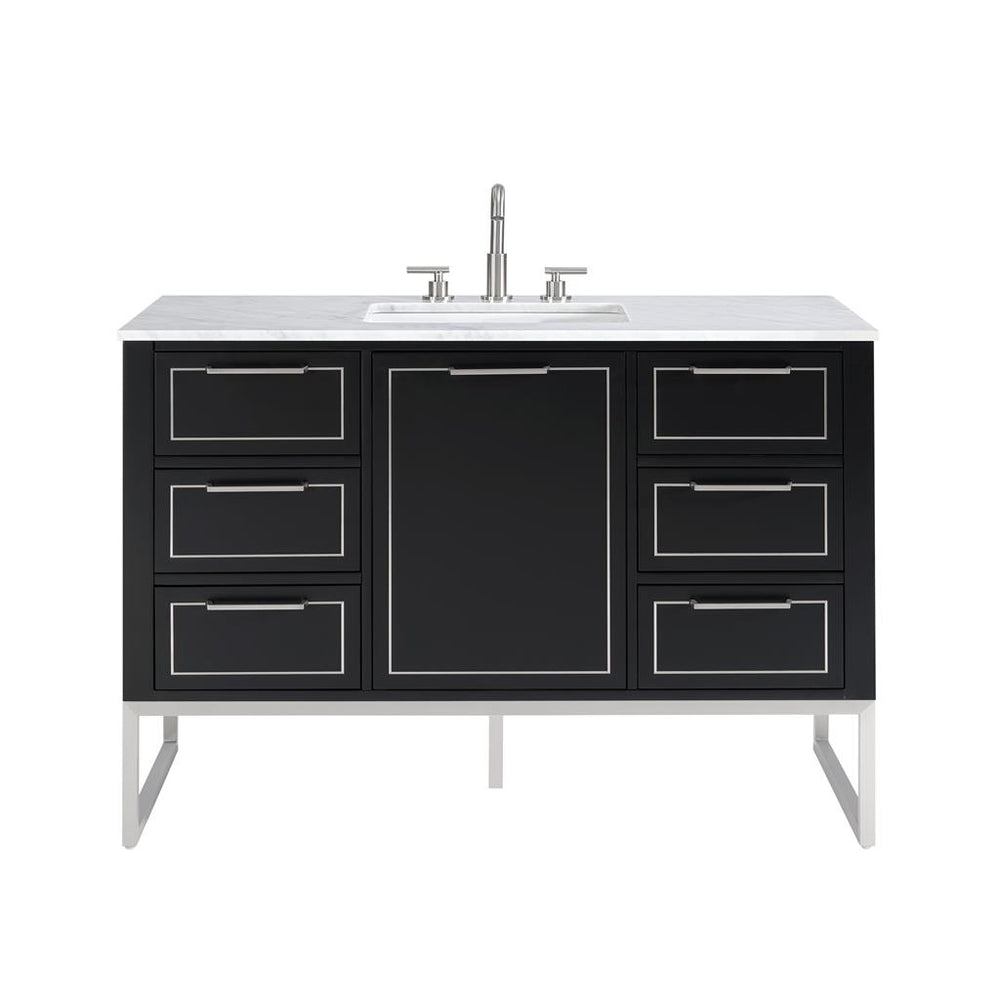 Bemma, Markham 48" Single Vanity, Midnight Black/Brushed Nickel, Carrara Marble Top#top-options_carrara-marble-top