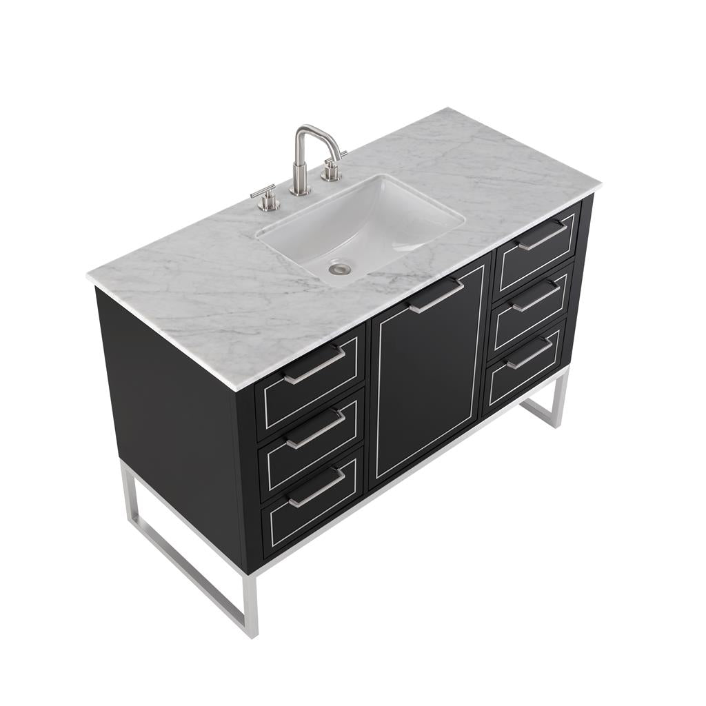 Bemma, Markham 48" Single Vanity, Midnight Black/Brushed Nickel, Carrara Marble Top#top-options_carrara-marble-top