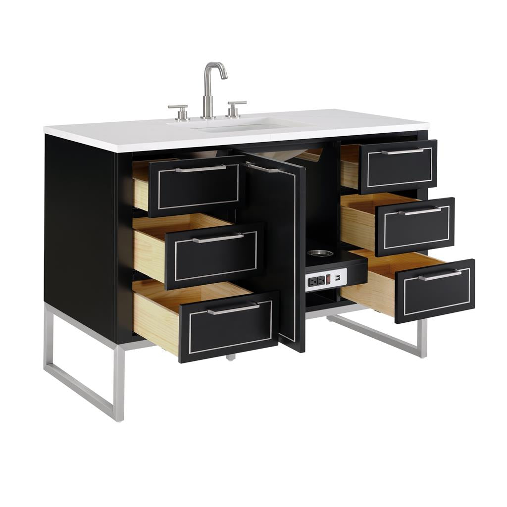 Bemma, Markham 48" Single Vanity, Midnight Black/Brushed Nickel, Calacatta Quartz Top#top-options_calacatta-quartz-top