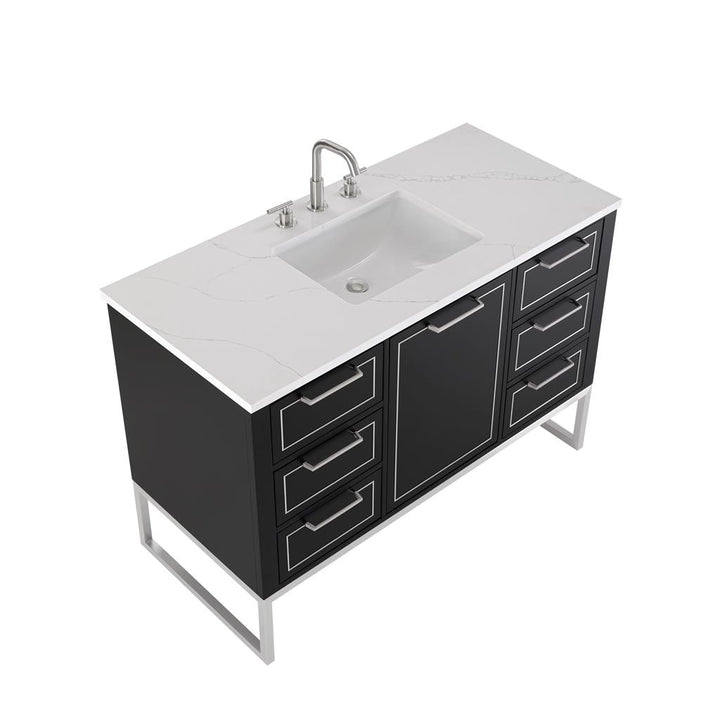 Bemma, Markham 48" Single Vanity, Midnight Black/Brushed Nickel, Calacatta Quartz Top#top-options_calacatta-quartz-top