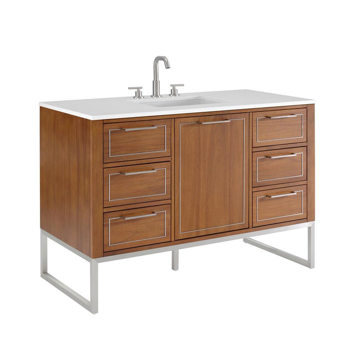 Bemma, Markham 48" Single Vanity, Walnut/Brushed Nickel, White Quartz Top#top-options_white-quartz-top