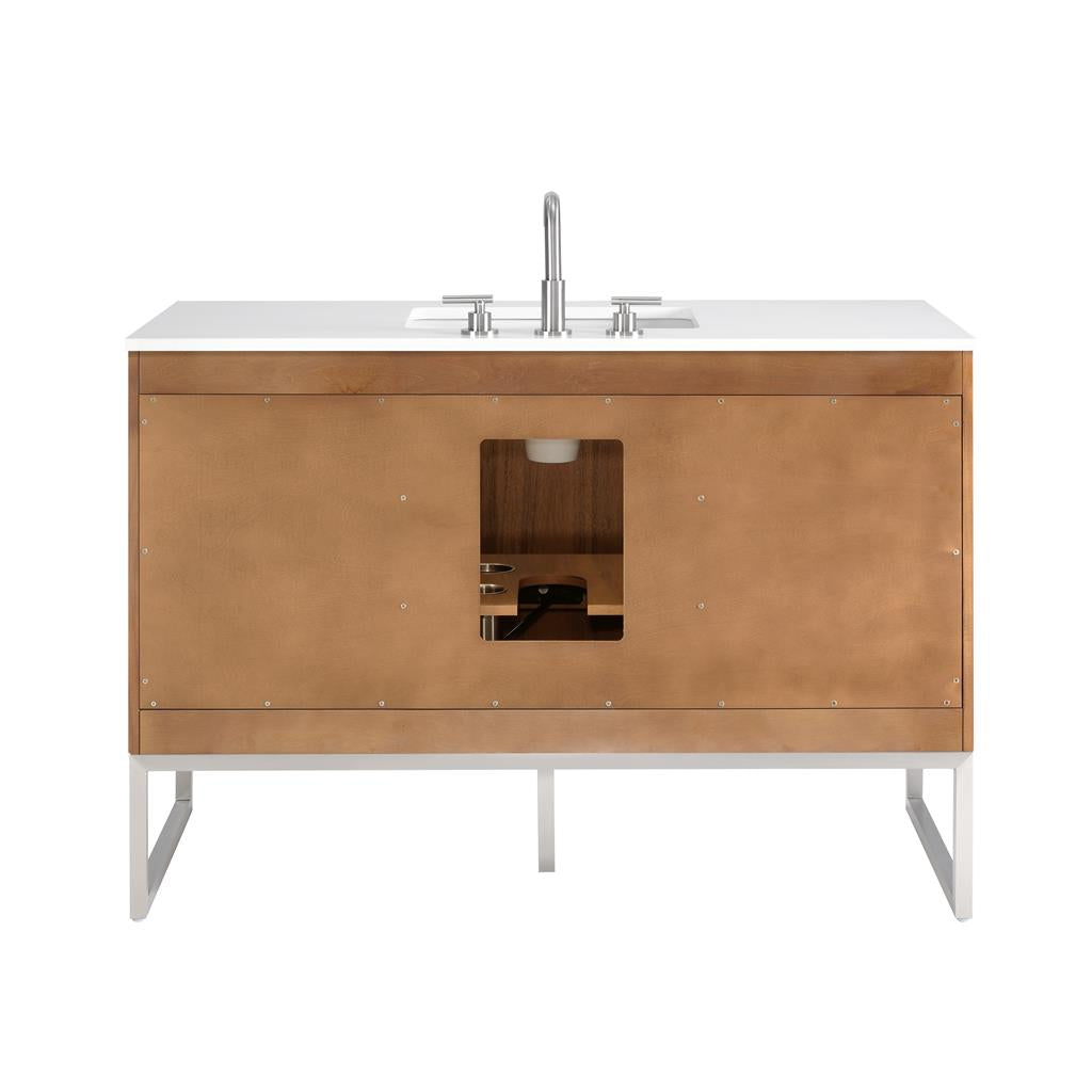 Bemma, Markham 48" Single Vanity, Walnut/Brushed Nickel, White Quartz Top#top-options_white-quartz-top
