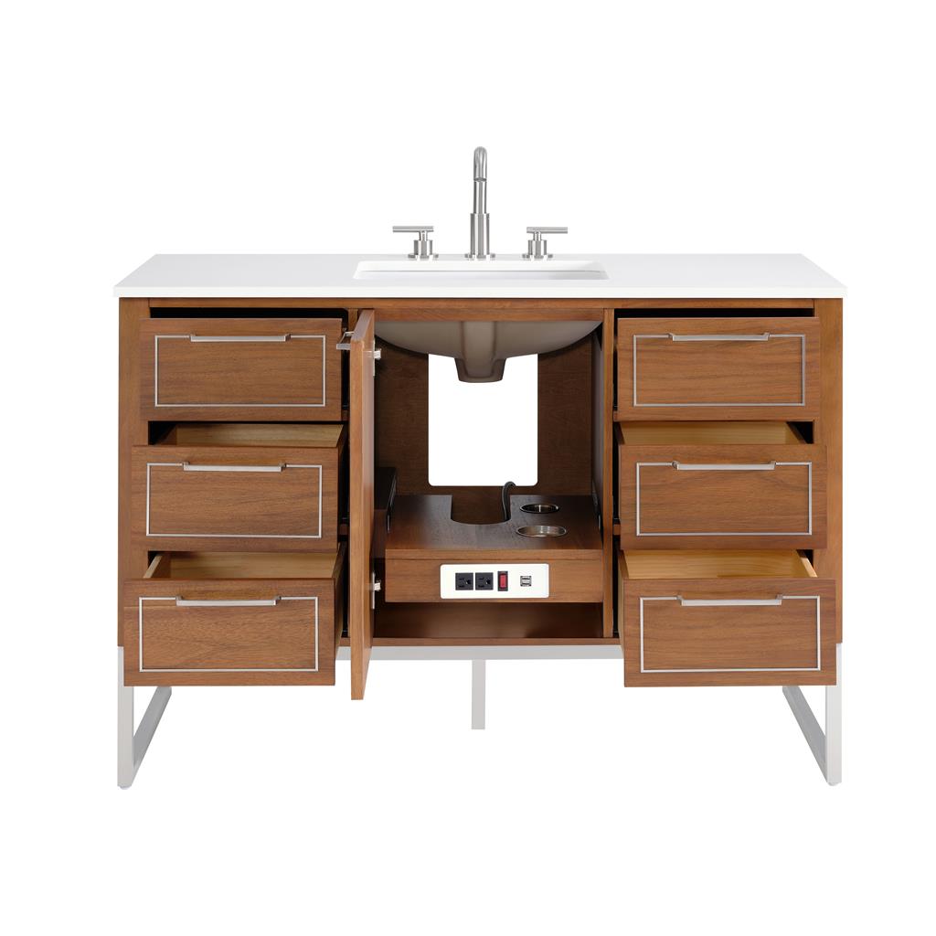 Bemma, Markham 48" Single Vanity, Walnut/Brushed Nickel, White Quartz Top#top-options_white-quartz-top