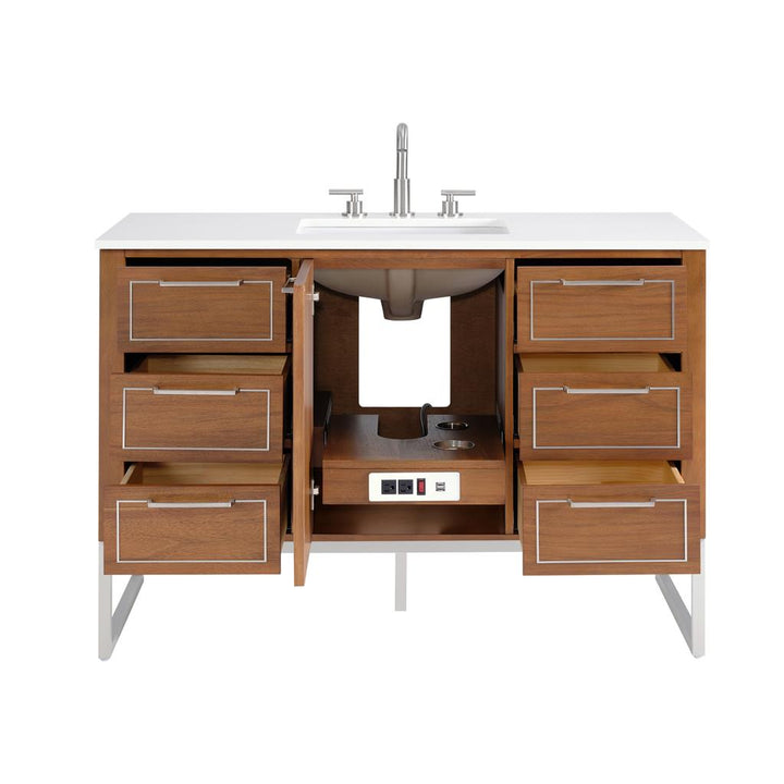 Bemma, Markham 48" Single Vanity, Walnut/Brushed Nickel, White Quartz Top#top-options_white-quartz-top
