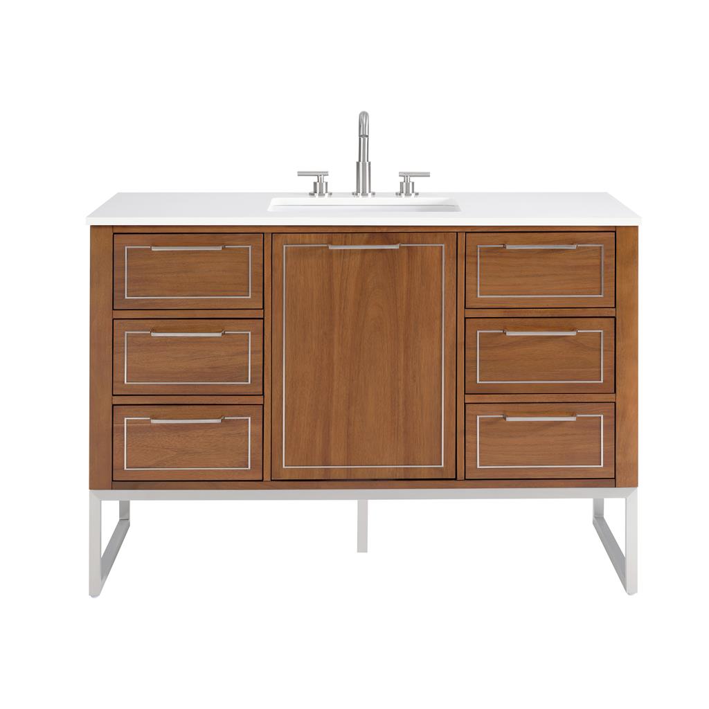 Bemma, Markham 48" Single Vanity, Walnut/Brushed Nickel, White Quartz Top#top-options_white-quartz-top
