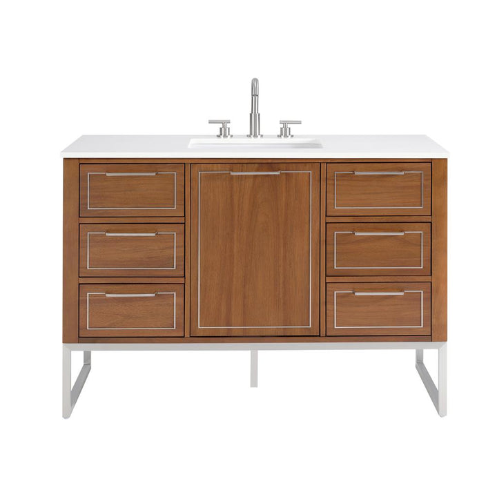 Bemma, Markham 48" Single Vanity, Walnut/Brushed Nickel, White Quartz Top#top-options_white-quartz-top