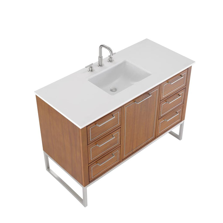 Bemma, Markham 48" Single Vanity, Walnut/Brushed Nickel, White Quartz Top#top-options_white-quartz-top