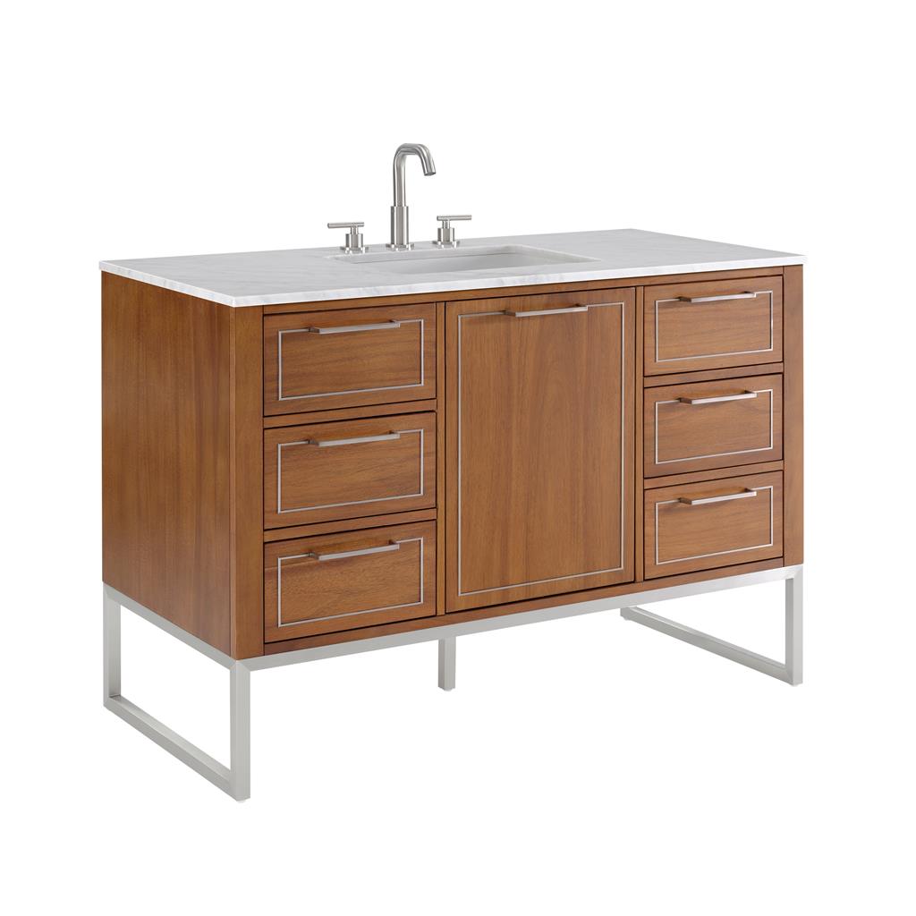 Bemma, Markham 48" Single Vanity, Walnut/Brushed Nickel, Carrara Marble Top#top-options_carrara-marble-top