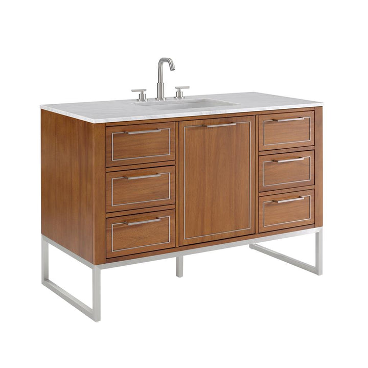 Bemma, Markham 48" Single Vanity, Walnut/Brushed Nickel, Carrara Marble Top#top-options_carrara-marble-top