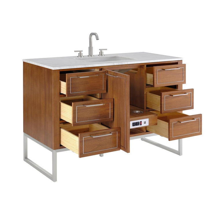 Bemma, Markham 48" Single Vanity, Walnut/Brushed Nickel, Carrara Marble Top#top-options_carrara-marble-top