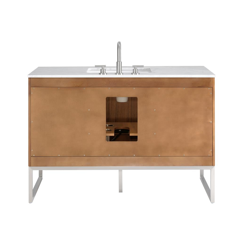 Bemma, Markham 48" Single Vanity, Walnut/Brushed Nickel, Carrara Marble Top#top-options_carrara-marble-top