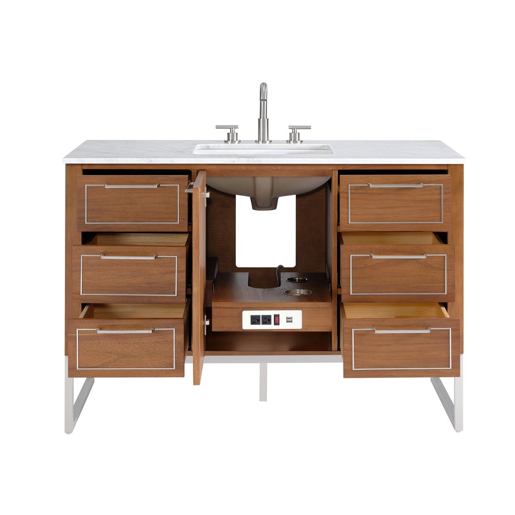 Bemma, Markham 48" Single Vanity, Walnut/Brushed Nickel, Carrara Marble Top#top-options_carrara-marble-top