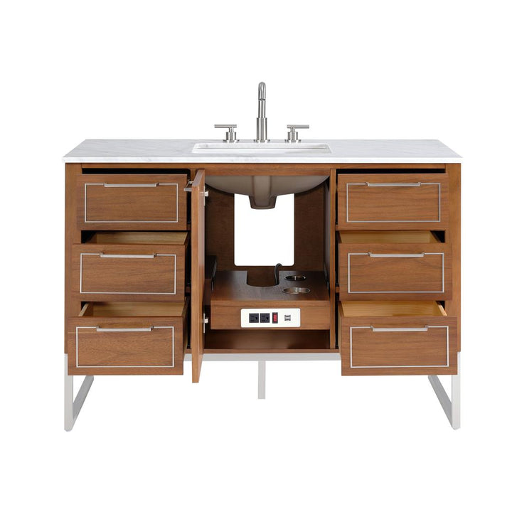 Bemma, Markham 48" Single Vanity, Walnut/Brushed Nickel, Carrara Marble Top#top-options_carrara-marble-top