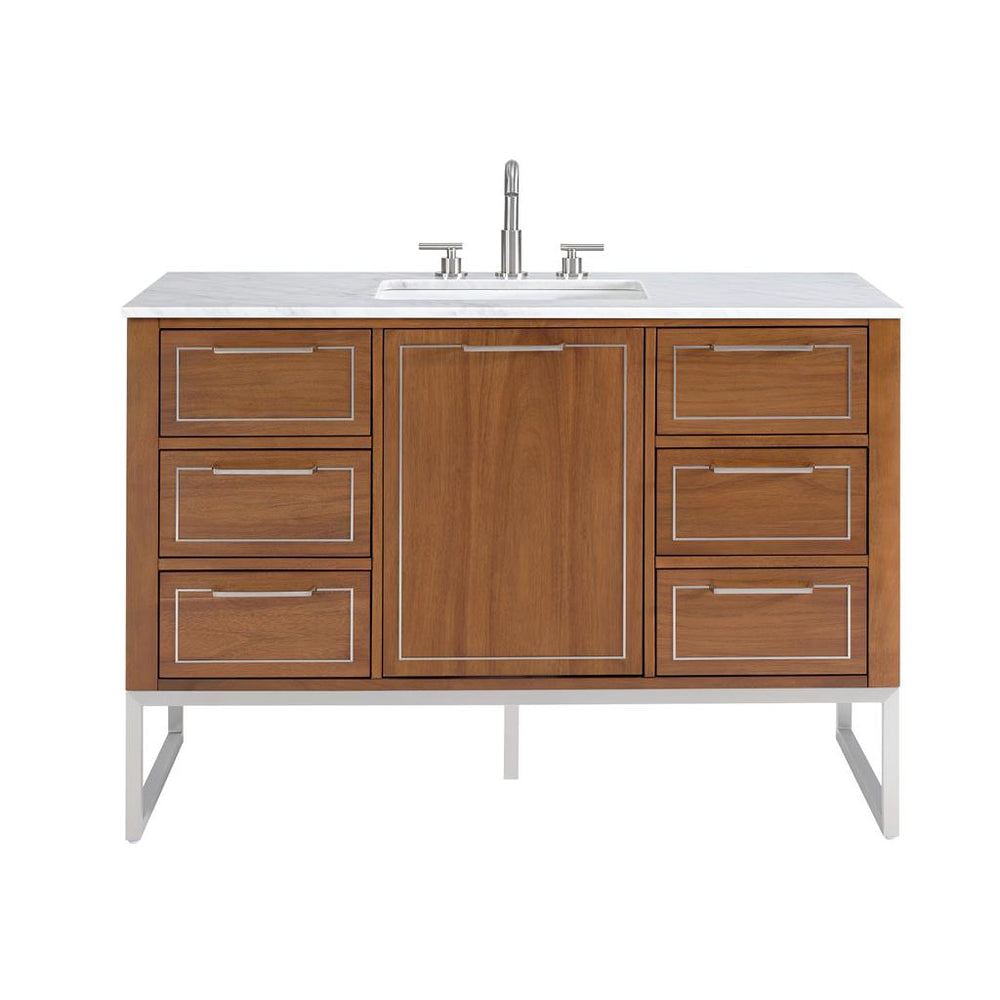 Bemma, Markham 48" Single Vanity, Walnut/Brushed Nickel, Carrara Marble Top#top-options_carrara-marble-top