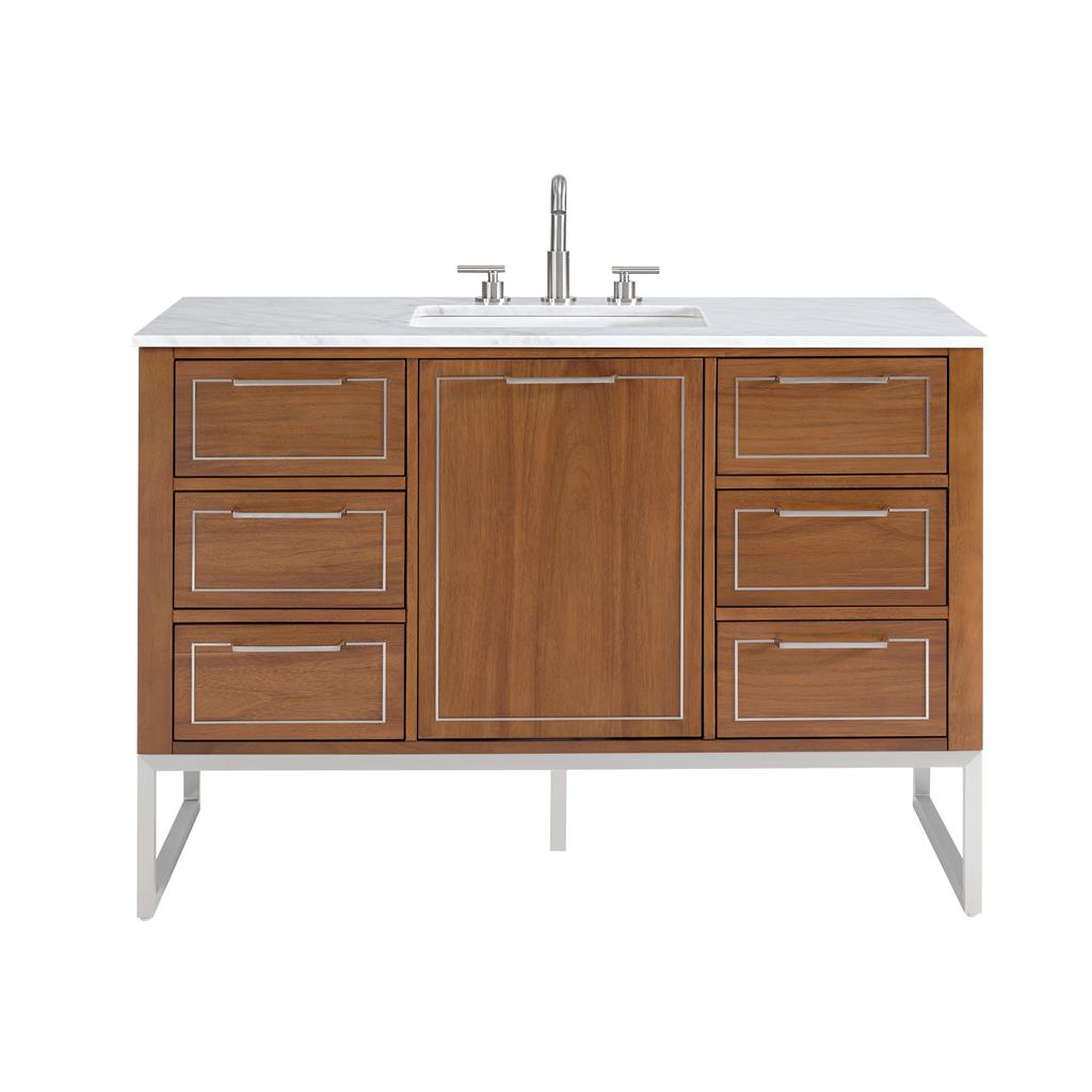 Bemma, Markham 48" Single Vanity, Walnut/Brushed Nickel, Carrara Marble Top#top-options_carrara-marble-top