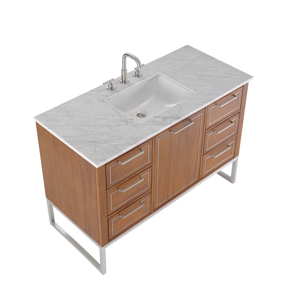Bemma, Markham 48" Single Vanity, Walnut/Brushed Nickel, Carrara Marble Top#top-options_carrara-marble-top
