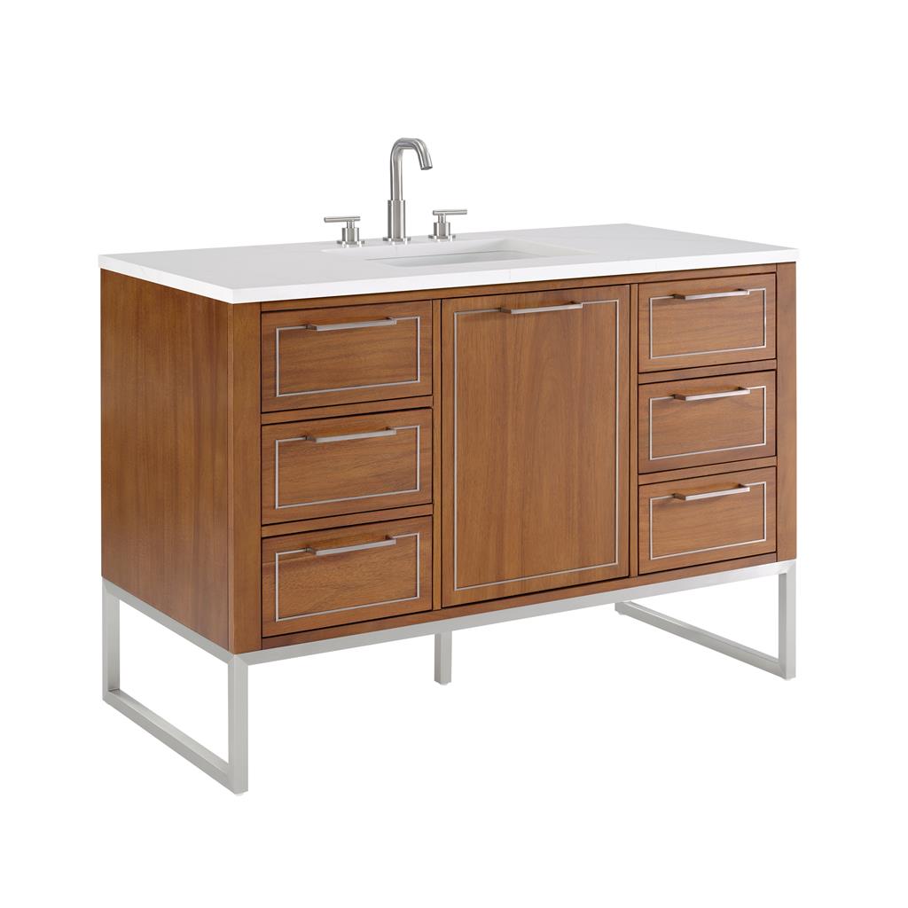 Bemma, Markham 48" Single Vanity, Walnut/Brushed Nickel, Calacatta Quartz Top#top-options_calacatta-quartz-top