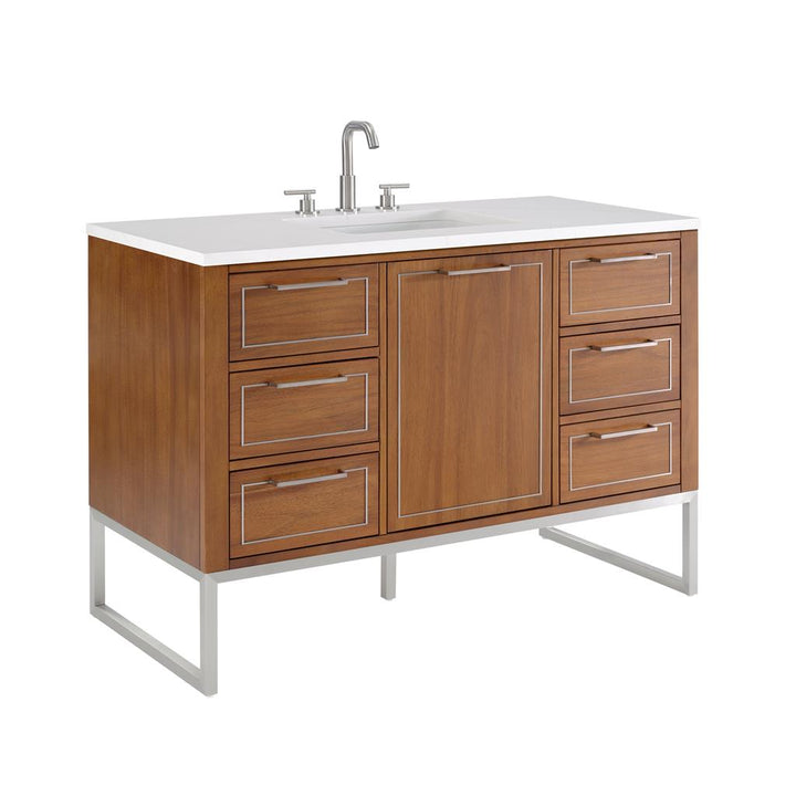 Bemma, Markham 48" Single Vanity, Walnut/Brushed Nickel, Calacatta Quartz Top#top-options_calacatta-quartz-top
