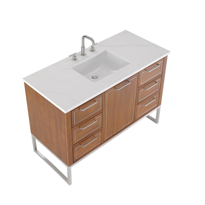 Bemma, Markham 48" Single Vanity, Walnut/Brushed Nickel, Calacatta Quartz Top#top-options_calacatta-quartz-top