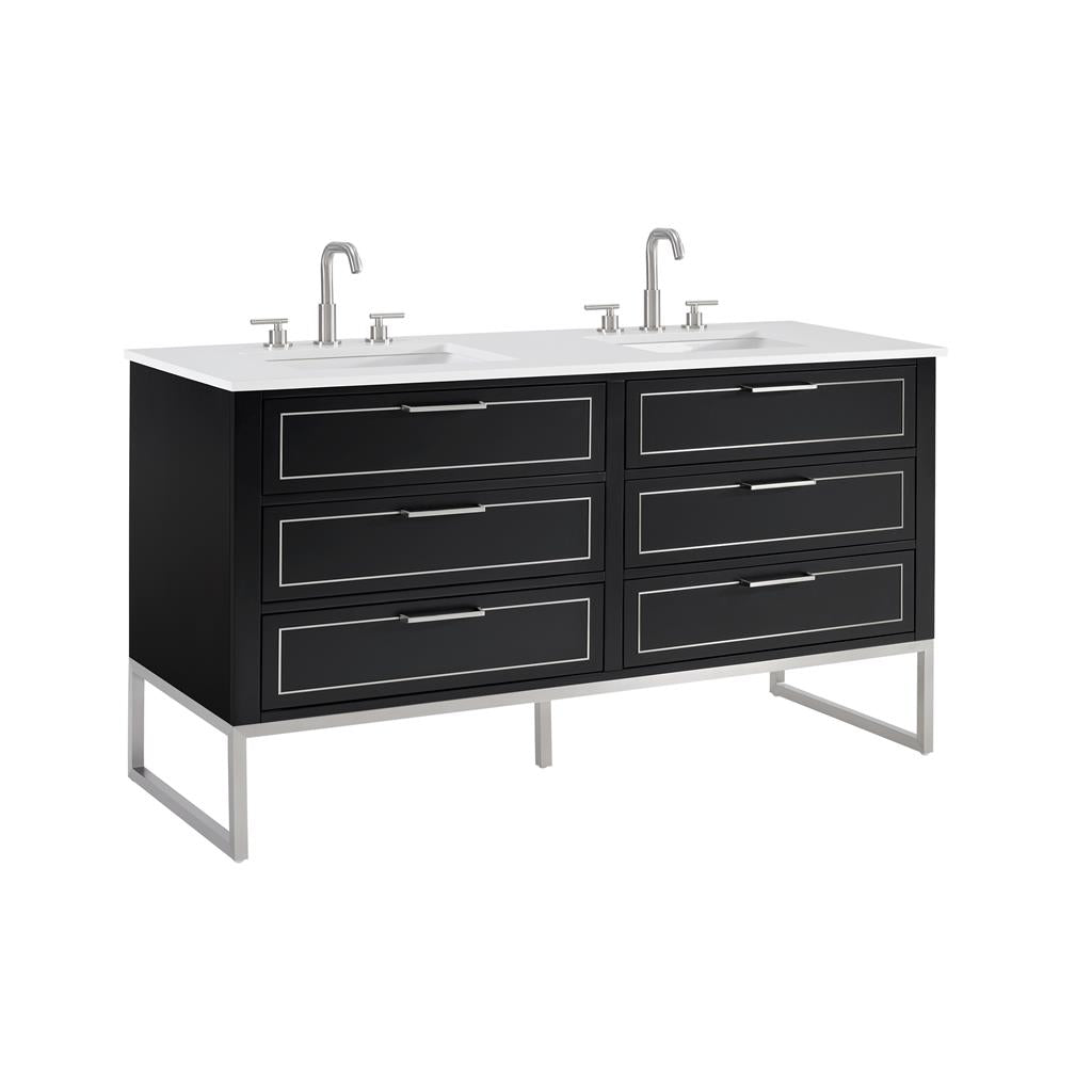Bemma, Markham 60" Double Vanity, Midnight Black/Brushed Nickel, White Quartz Top#top-options_white-quartz-top