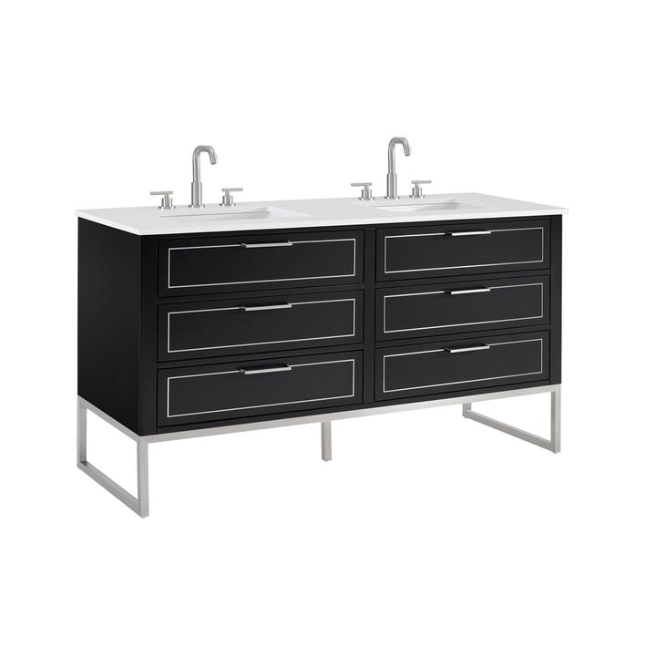 Bemma, Markham 60" Double Vanity, Midnight Black/Brushed Nickel, White Quartz Top#top-options_white-quartz-top