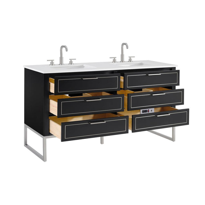 Bemma, Markham 60" Double Vanity, Midnight Black/Brushed Nickel, White Quartz Top#top-options_white-quartz-top