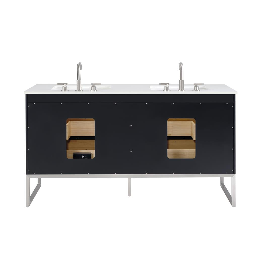 Bemma, Markham 60" Double Vanity, Midnight Black/Brushed Nickel, White Quartz Top#top-options_white-quartz-top