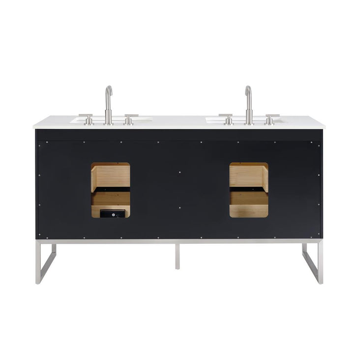 Bemma, Markham 60" Double Vanity, Midnight Black/Brushed Nickel, White Quartz Top#top-options_white-quartz-top