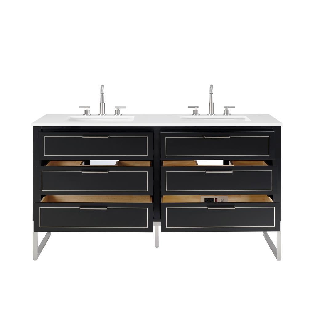 Bemma, Markham 60" Double Vanity, Midnight Black/Brushed Nickel, White Quartz Top#top-options_white-quartz-top