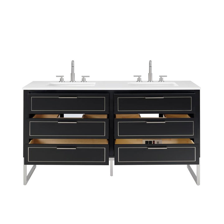 Bemma, Markham 60" Double Vanity, Midnight Black/Brushed Nickel, White Quartz Top#top-options_white-quartz-top
