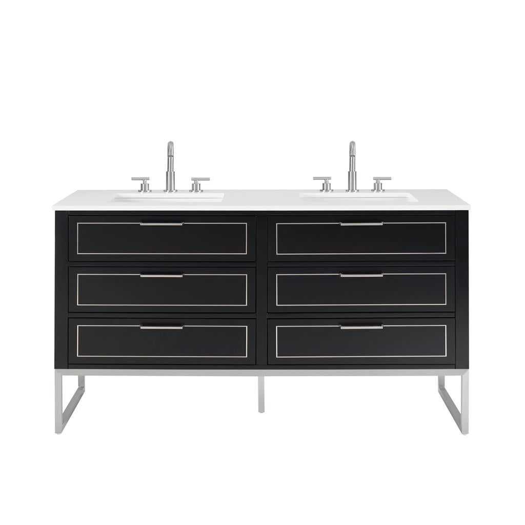 Bemma, Markham 60" Double Vanity, Midnight Black/Brushed Nickel, White Quartz Top#top-options_white-quartz-top