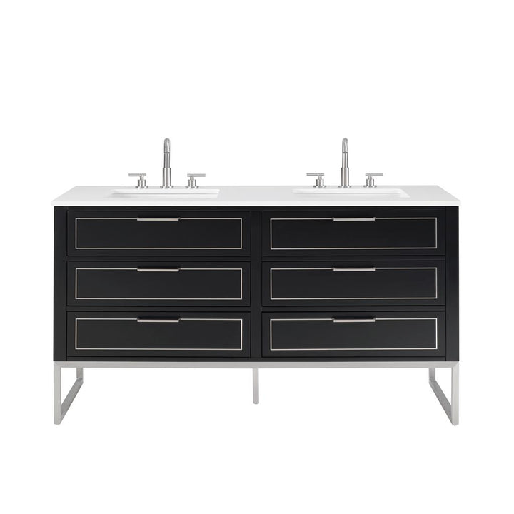 Bemma, Markham 60" Double Vanity, Midnight Black/Brushed Nickel, White Quartz Top#top-options_white-quartz-top