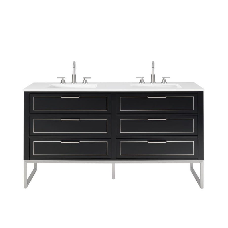 Bemma, Markham 60" Double Vanity, Midnight Black/Brushed Nickel, White Quartz Top#top-options_white-quartz-top