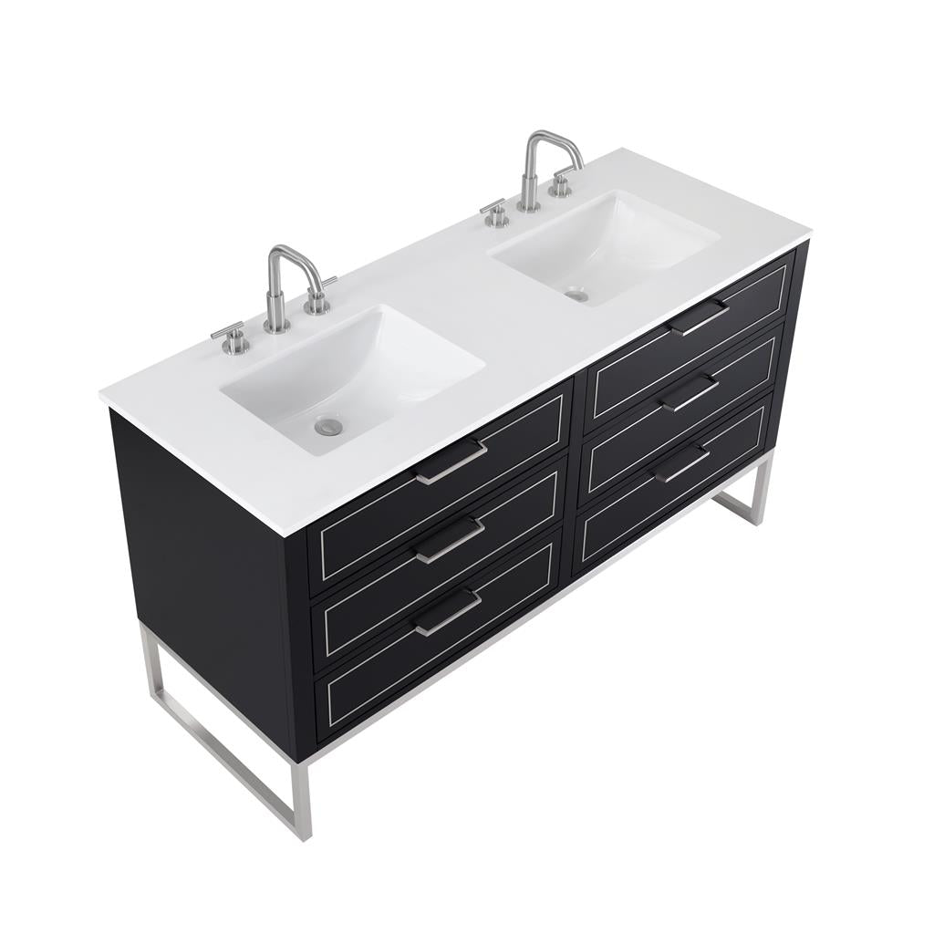 Bemma, Markham 60" Double Vanity, Midnight Black/Brushed Nickel, White Quartz Top#top-options_white-quartz-top