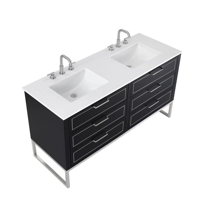 Bemma, Markham 60" Double Vanity, Midnight Black/Brushed Nickel, White Quartz Top#top-options_white-quartz-top