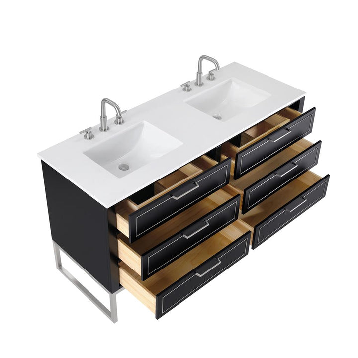 Bemma, Markham 60" Double Vanity, Midnight Black/Brushed Nickel, White Quartz Top#top-options_white-quartz-top