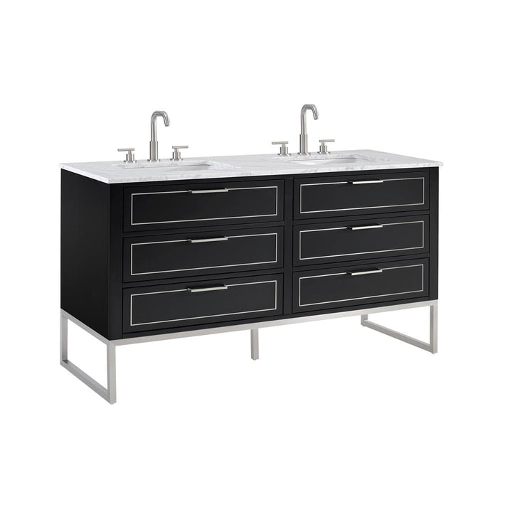 Bemma, Markham 60" Double Vanity, Midnight Black/Brushed Nickel, Carrara Marble Top#top-options_carrara-marble-top