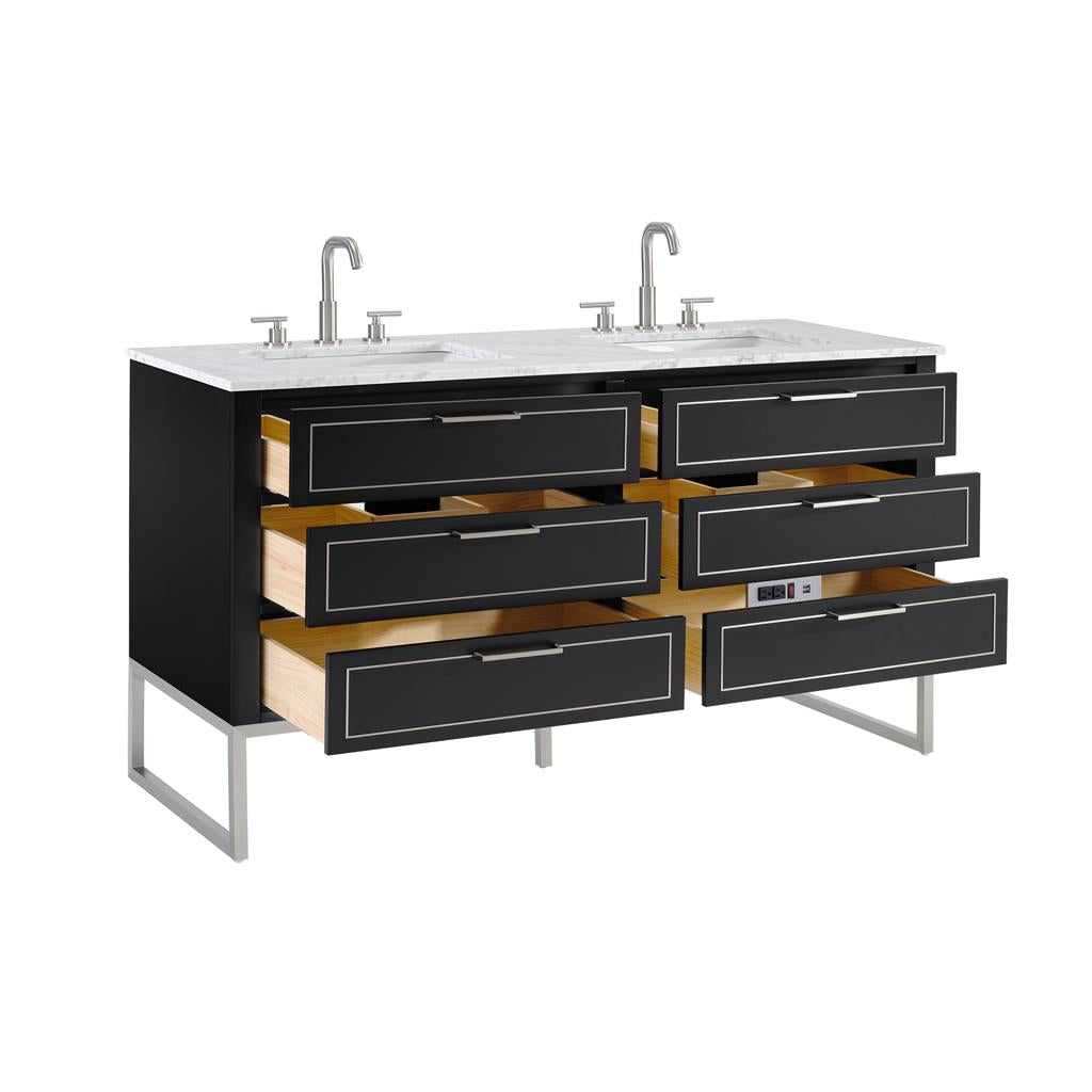 Bemma, Markham 60" Double Vanity, Midnight Black/Brushed Nickel, Carrara Marble Top#top-options_carrara-marble-top