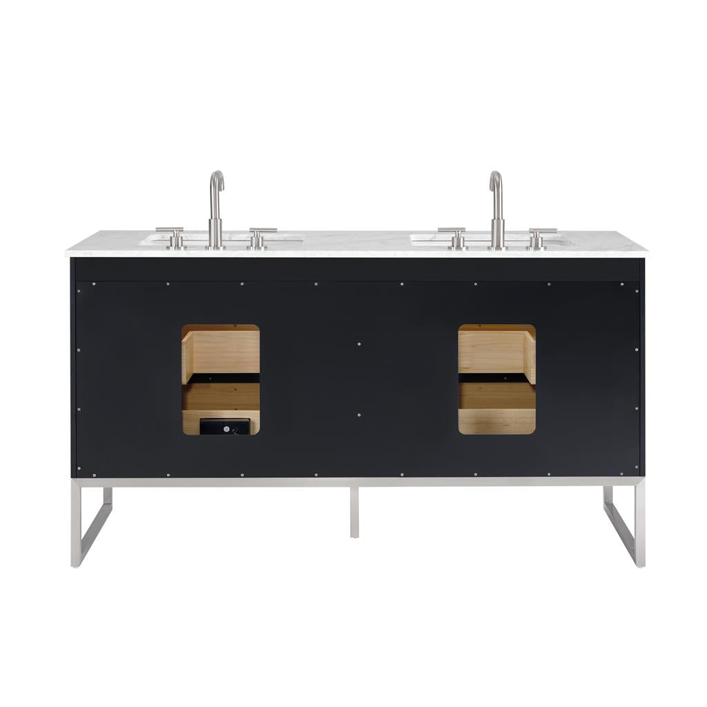 Bemma, Markham 60" Double Vanity, Midnight Black/Brushed Nickel, Carrara Marble Top#top-options_carrara-marble-top