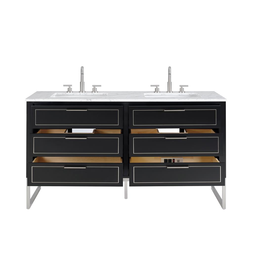Bemma, Markham 60" Double Vanity, Midnight Black/Brushed Nickel, Carrara Marble Top#top-options_carrara-marble-top